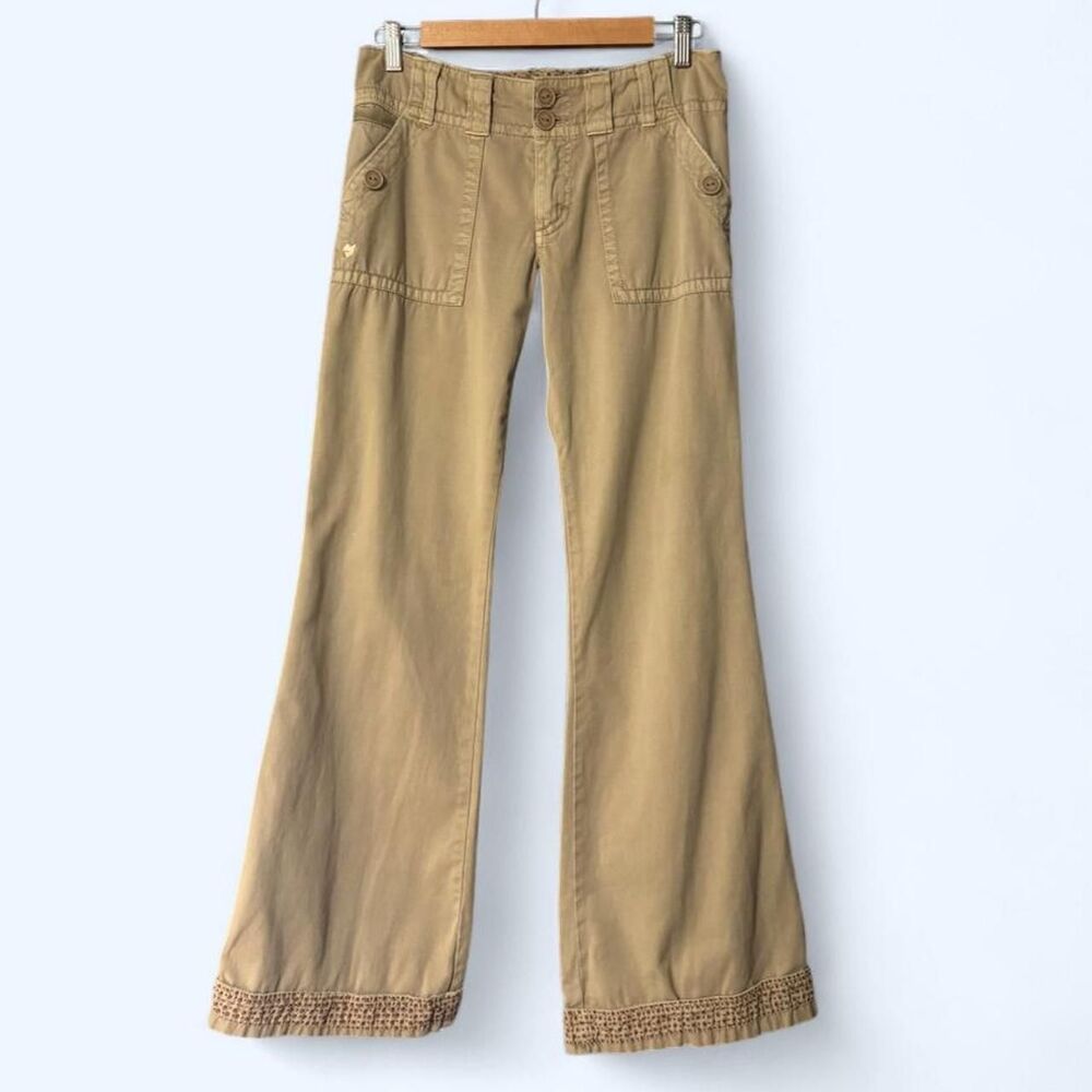 Sanctuary Women's Tan Khaki Low Rise Flare Trousers